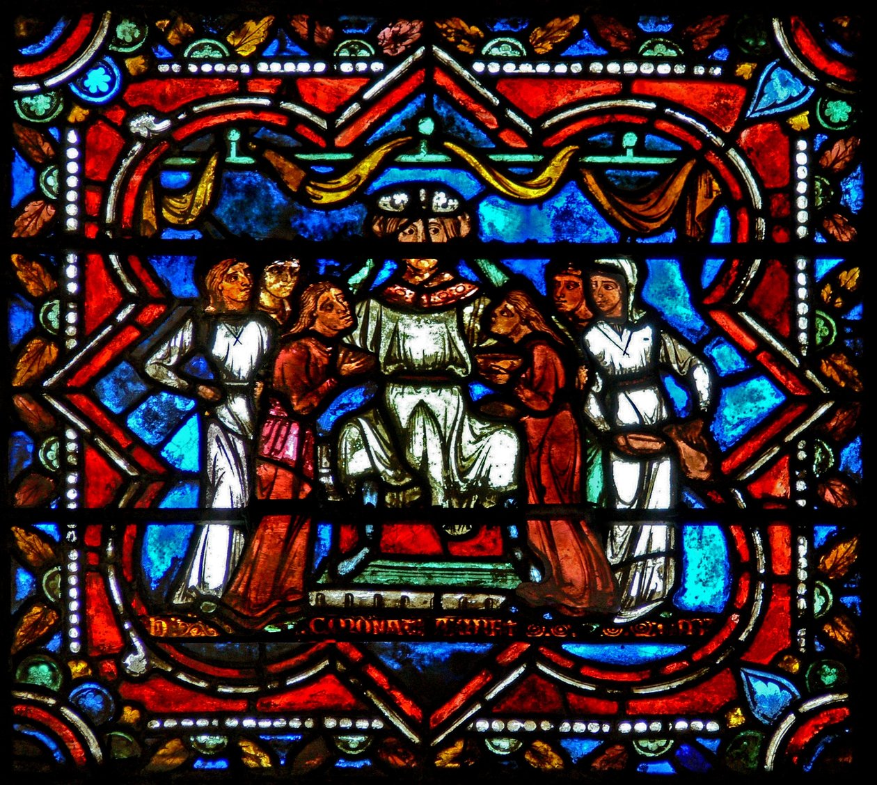 Janela w17 representando uma cena da história do Filho Pródigo: as cortesãs o atraem de French School