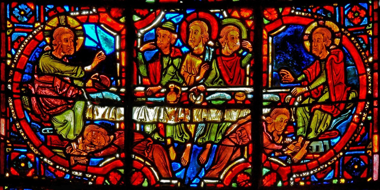 Janela w17 retratando uma cena da vida de Santa Maria Madalena - a Santa Lavando os pés de Cristo de French School