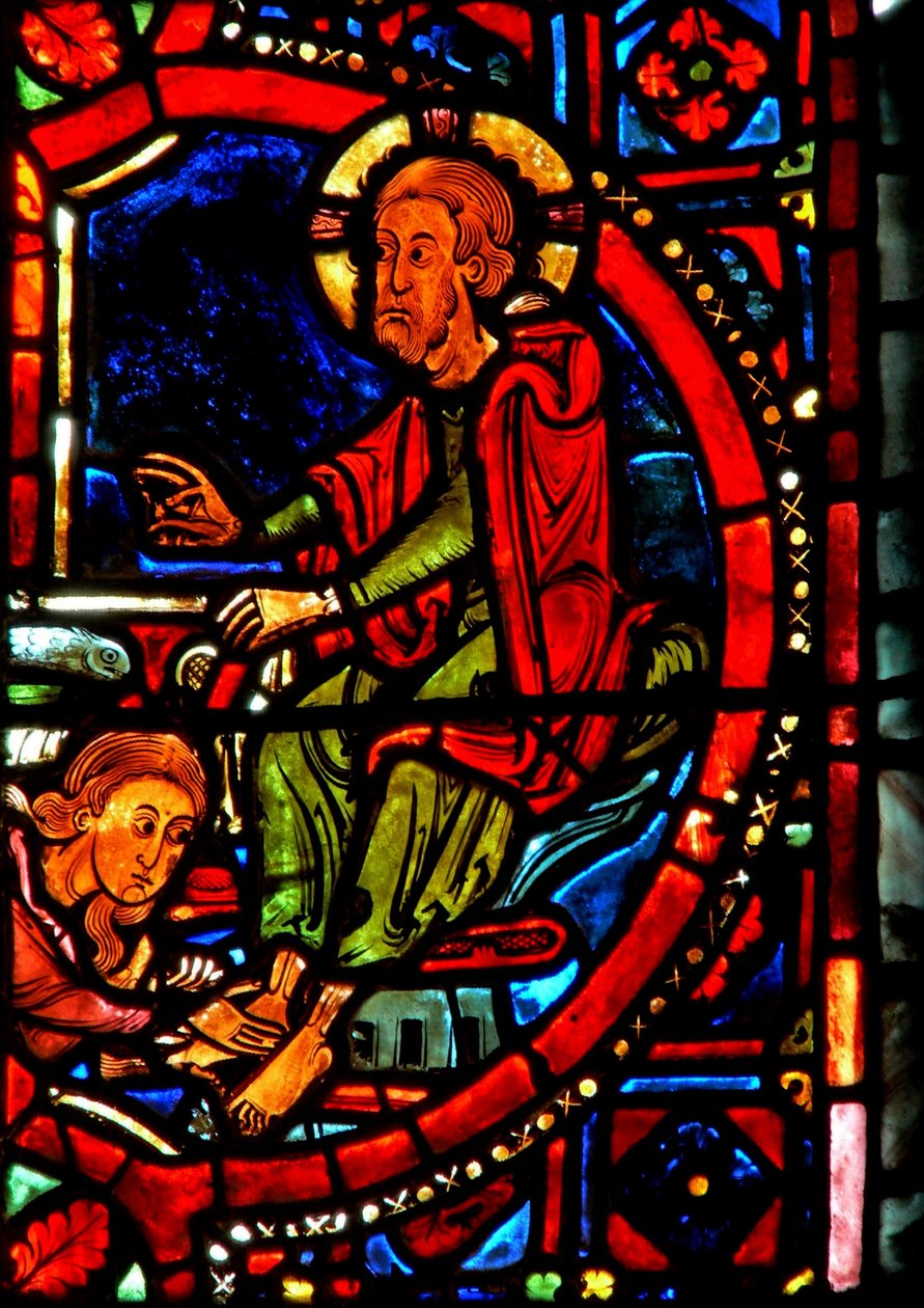 Janela w17 retratando uma cena da vida de Santa Maria Madalena - a Santa Lavando os pés de Cristo de French School