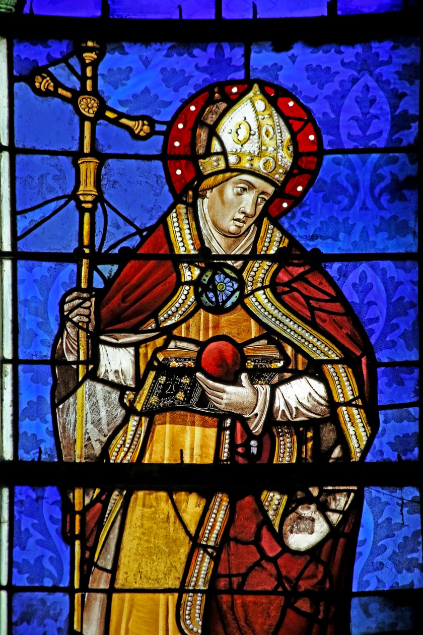 Janela w18, representando Santo Agostinho, segurando um coração flamejante de French School