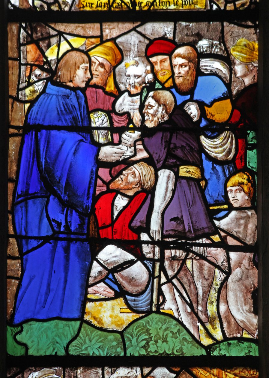 Janela w18 retratando uma cena da vida de St Yves - de French School