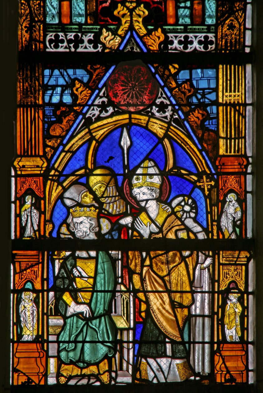 Janela w19 representando St Thomas Becket e Henry II discordam de French School