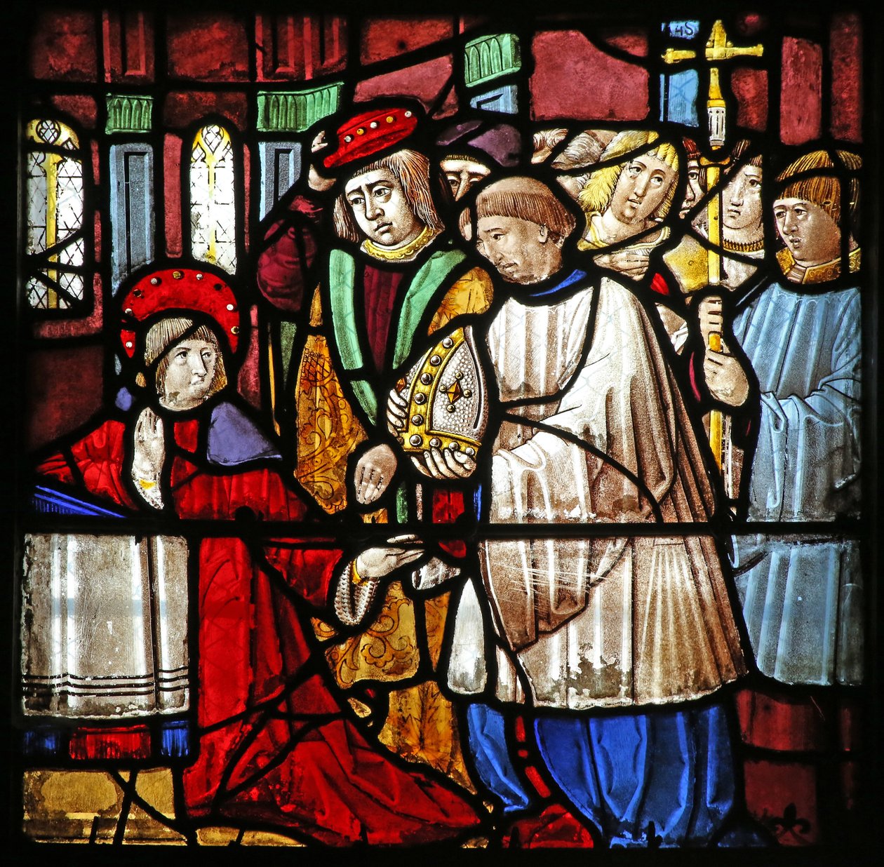 Janela w19 retratando a vida de St Remi. Ele é oferecido o bispado de Reims de French School