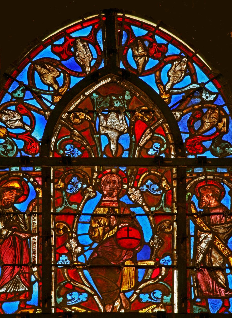 Janela w1 representando Cristo com o Espírito Santo, Isaac e Manasses de French School