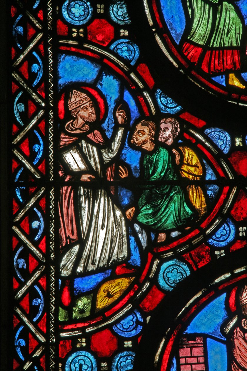 Janela w1 retratando uma cena da vida de São Martinho (vitral) de French School
