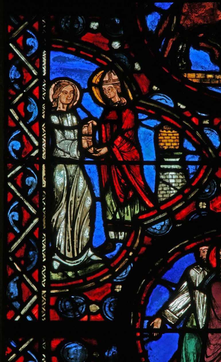 Janela w1 representando uma cena da vida de St Martin de French School