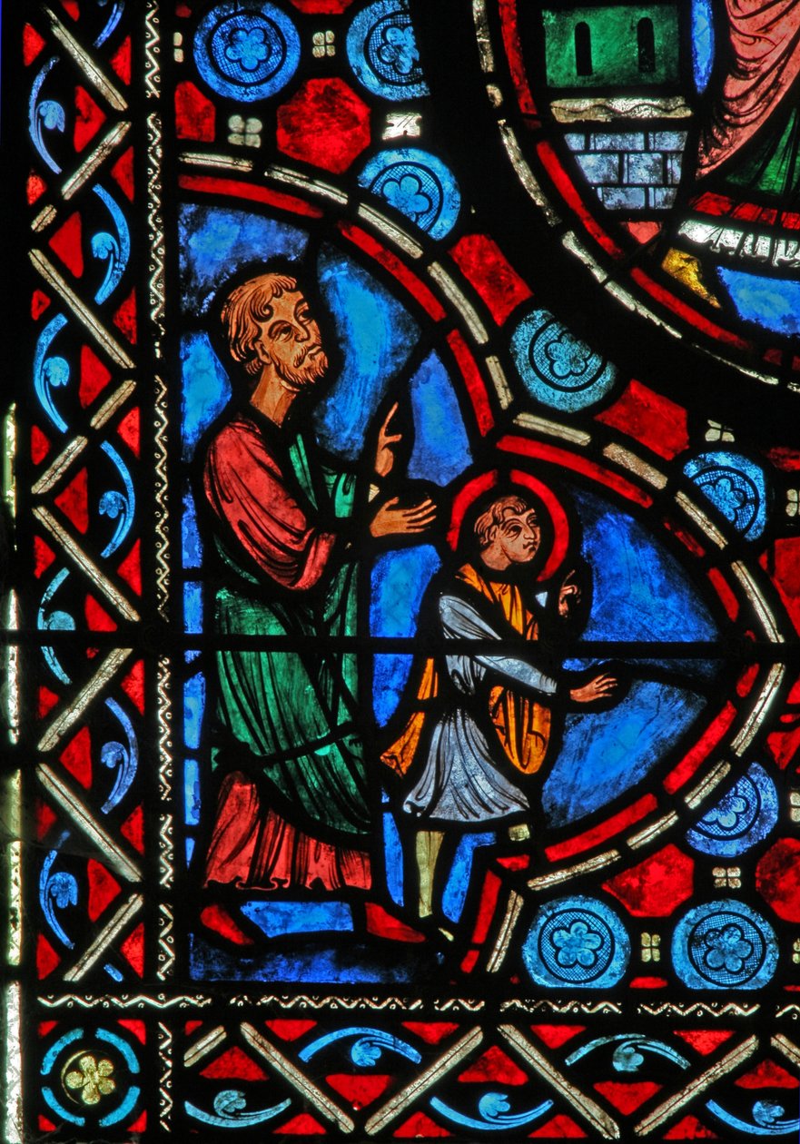 Janela w1 representando uma cena da vida de St Martin de French School