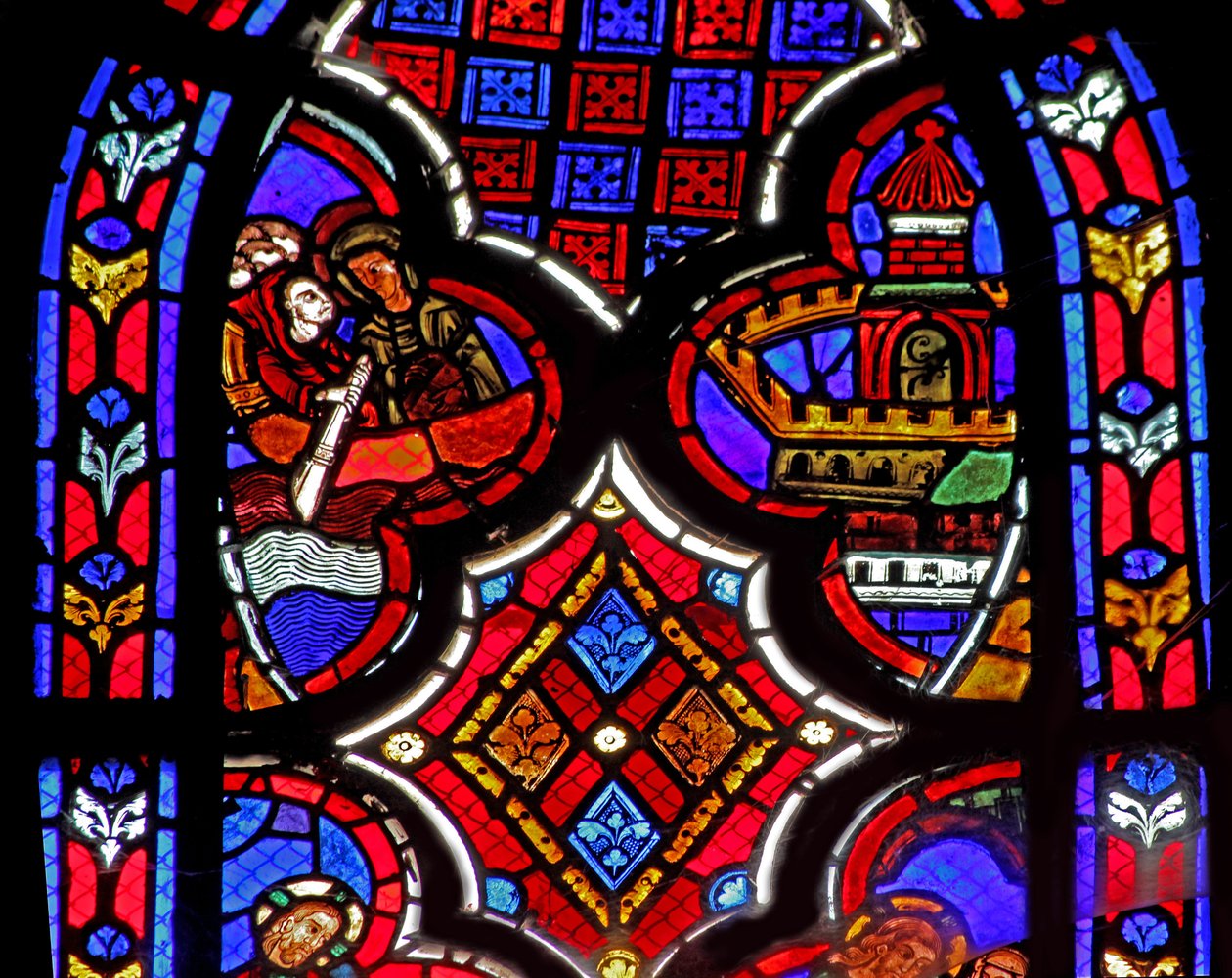 Janela w1 retratando uma cena da vida de Santa Maria Madalena - o santo - viaja para Marselha de French School
