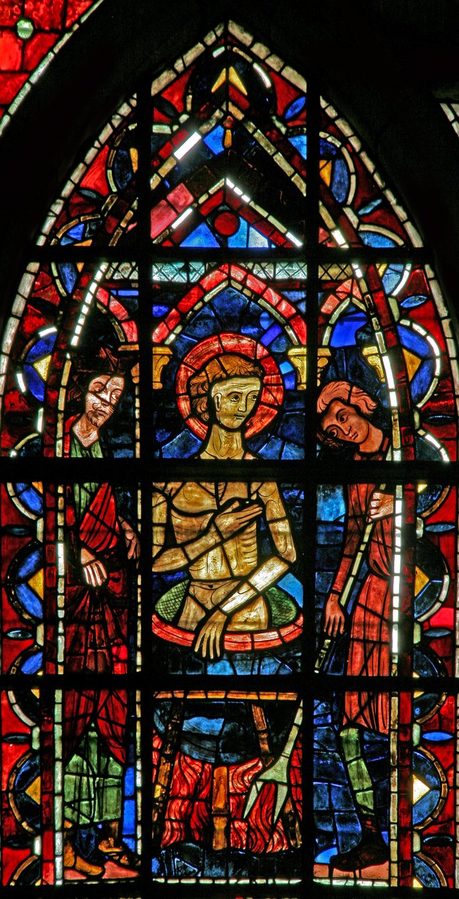 Janela w202 retratando uma cena da lenda de São João: o santo em um caldeirão de óleo fervente de French School