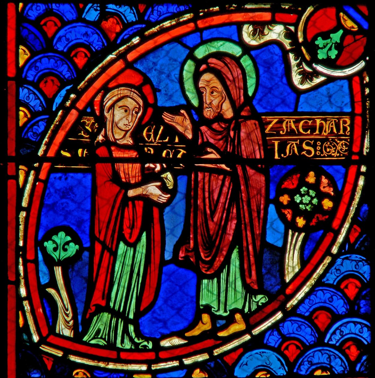 Janela w20 representando Zacarias e Isabel, os pais de São João Batista de French School