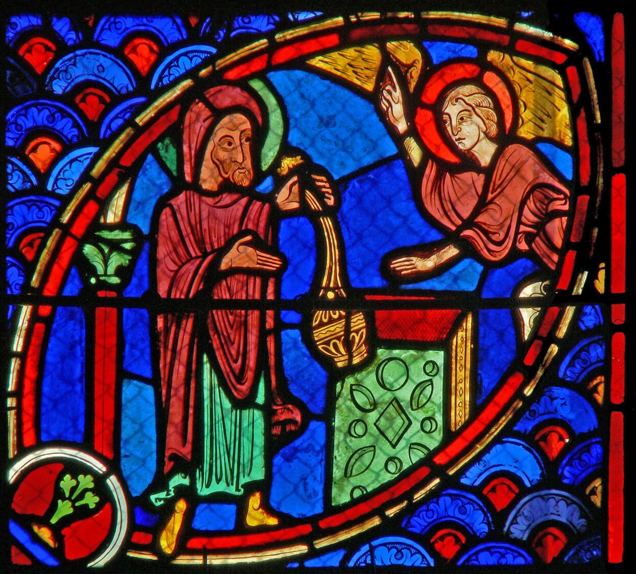 Janela w20 representando Zacarias, o pai de São João Batista, é visitado por um anjo no templo de French School