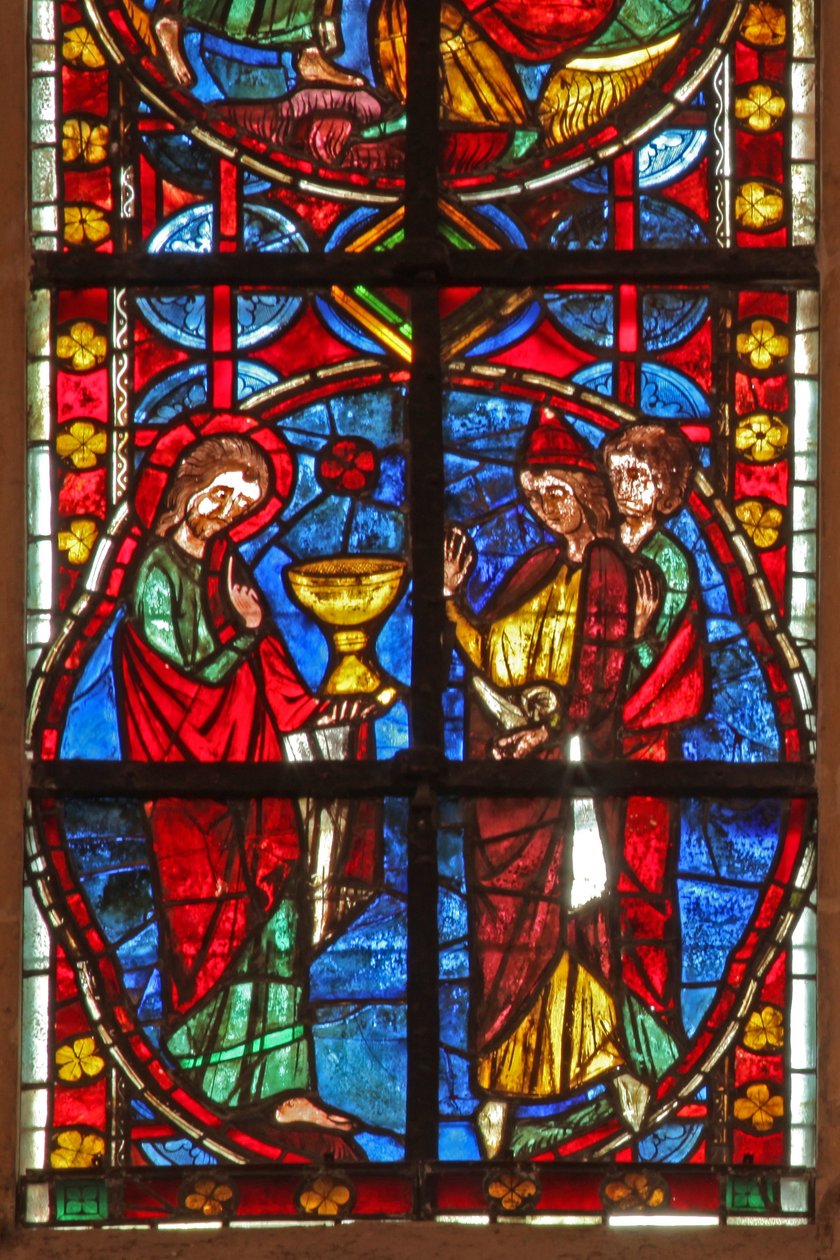 Janela w210 representando St James com o mágico Hermogenes e Philetus de French School