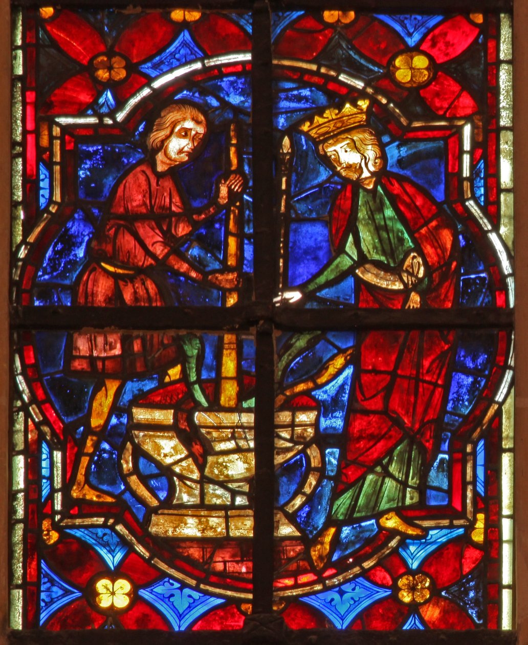 Janela w212 representando uma cena da lenda de São João: o santo e o milagre das jóias esmagadas de French School