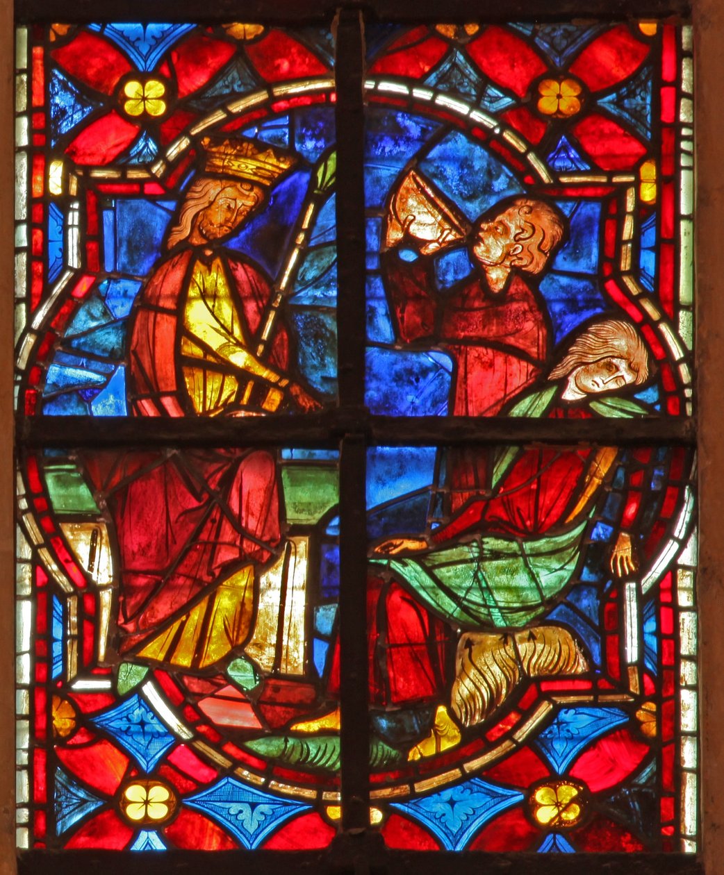Janela w212 representando uma cena da lenda de São João: o santo e o copo envenenado de French School