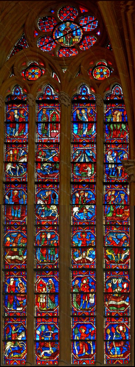 Janela w214 retratando cenas da vida de St Eustache de French School