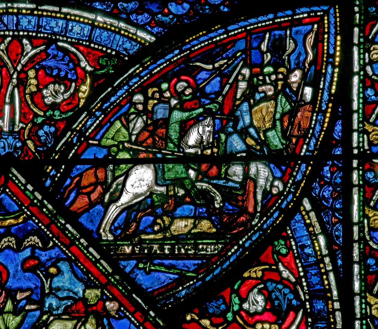 Janela w21 representando uma cena da vida de St Eustache: ele se junta ao exército: faz batalha de French School