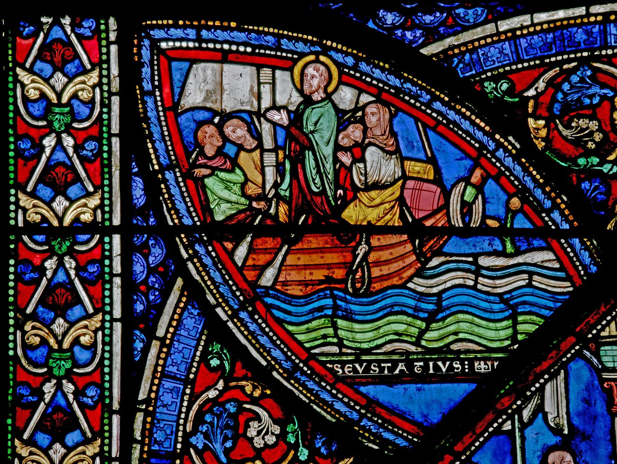 Janela w21 representando uma cena da vida de St Eustache: ele sai com sua família para o Egito de French School