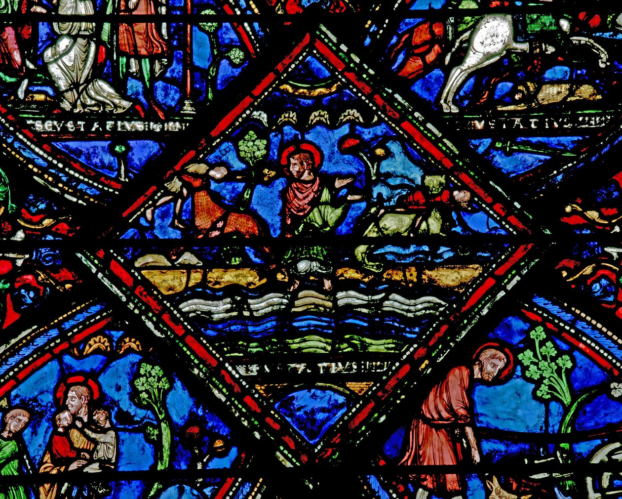 Janela w21 representando uma cena da vida de St Eustache: seus filhos são levados por animais selvagens de French School