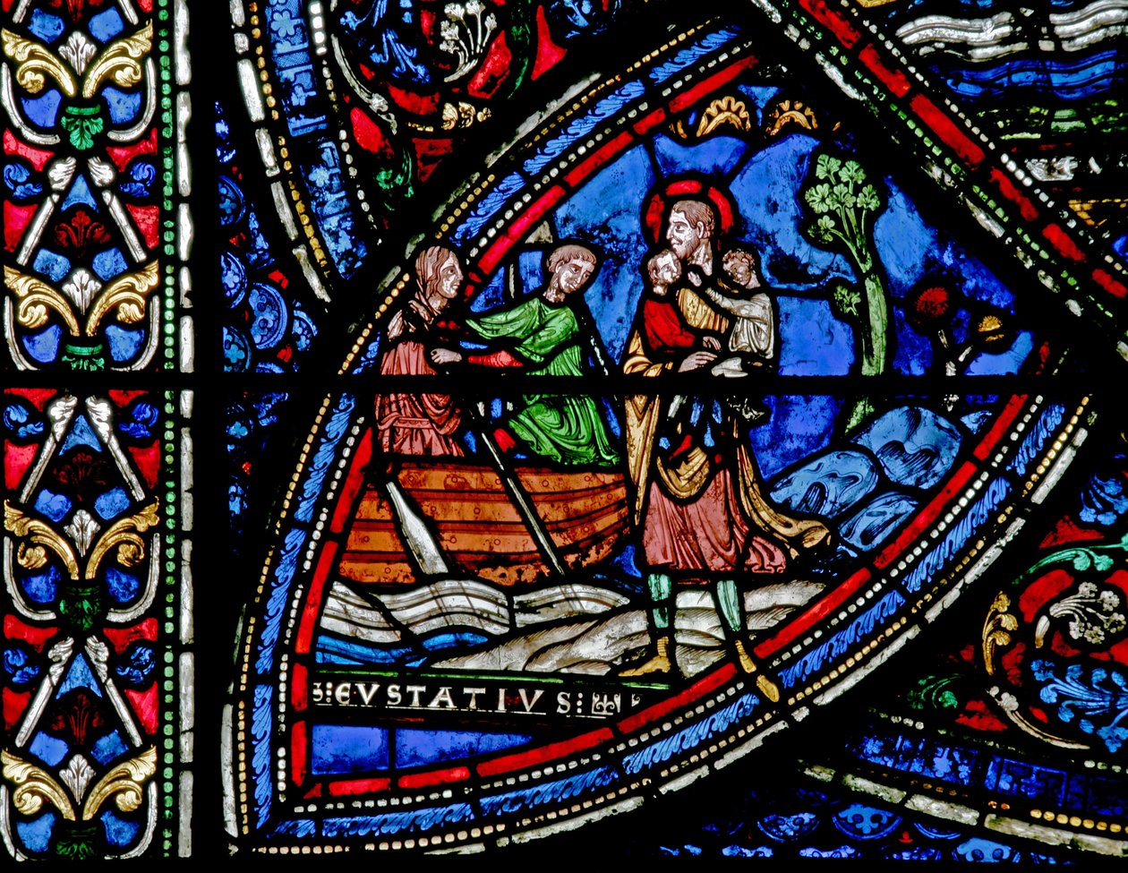 Janela w21 retratando uma cena da vida de St Eustache: os barqueiros leva sua esposa de French School