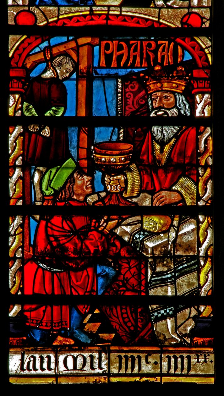 Janela w234 representando uma cena da história de Joseph: o mordomo reintegrado e padeiro é pendurado de French School