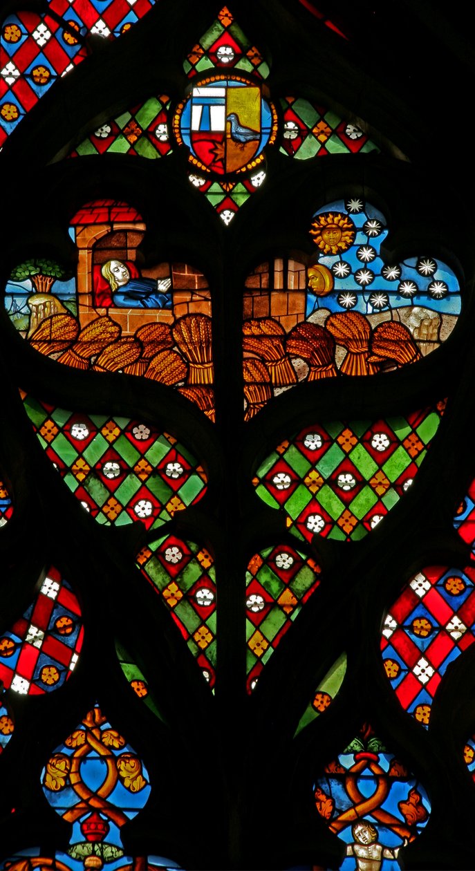 Janela w234 retratando uma luz de rendilhado com José sonhando com o sol, a lua e as estrelas, e que seus irmãos poliam o arco para ele de French School