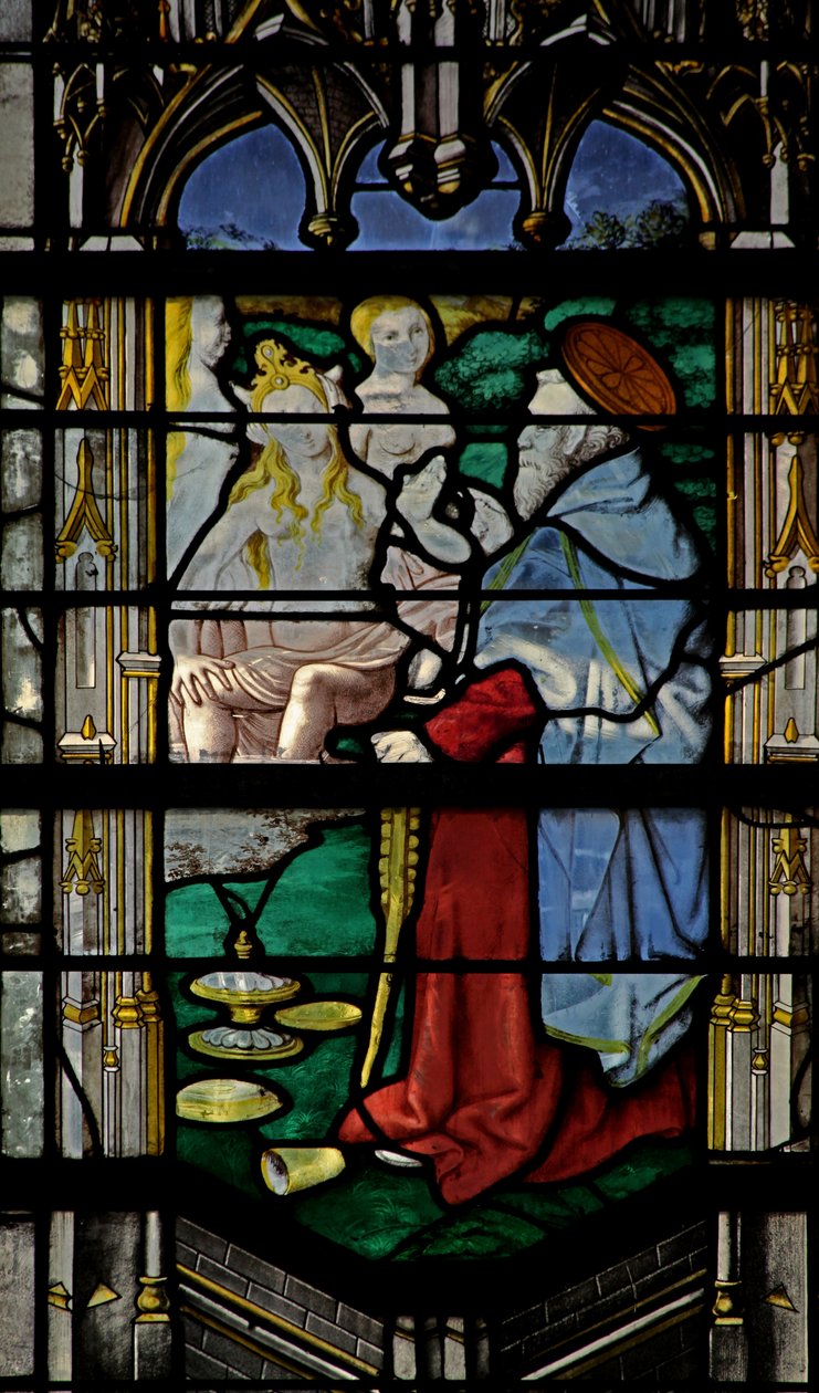 Janela w23 representando St Anthony: tentado por três mulheres de French School