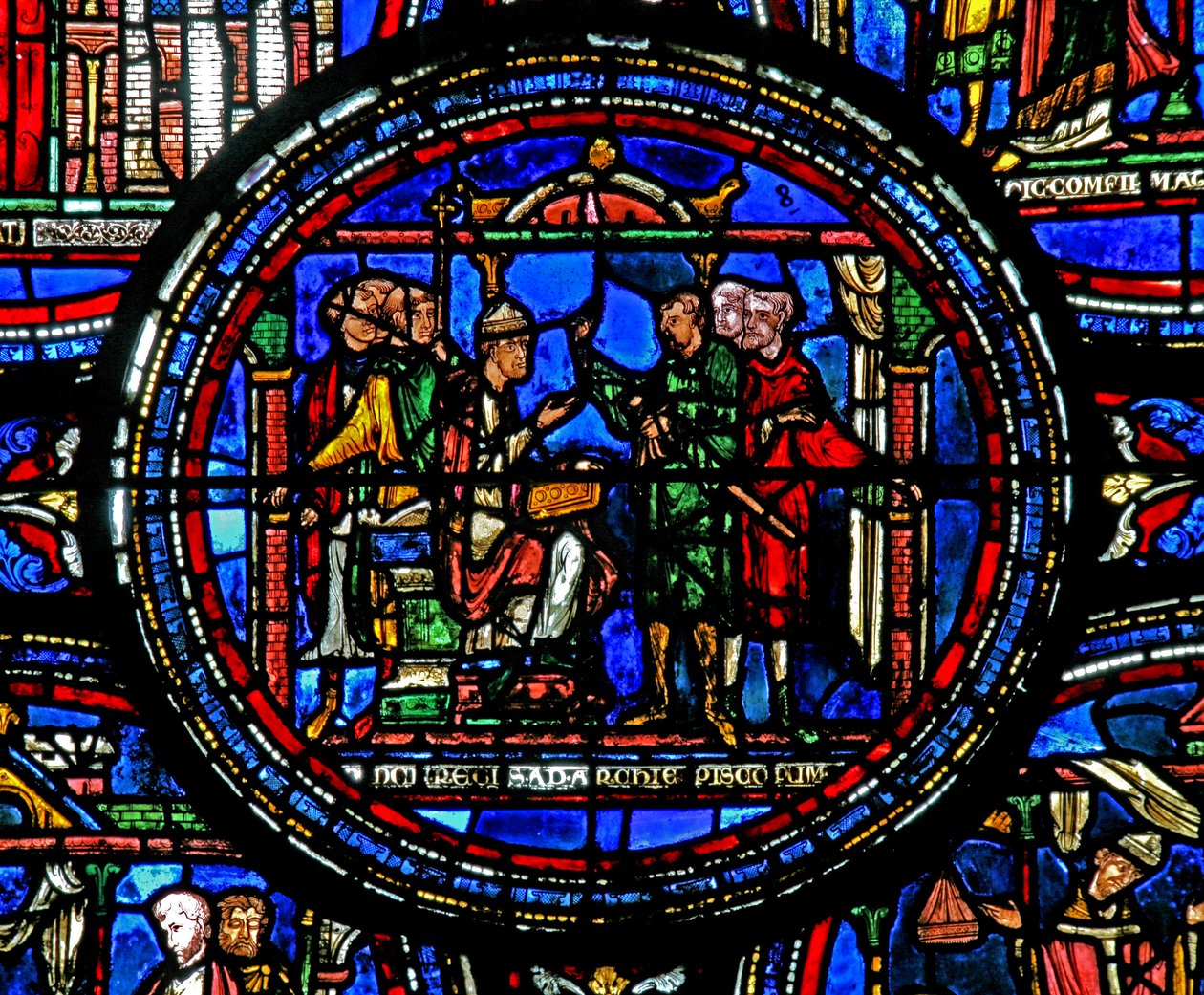 Janela w23 representando St Thomas Becket recebe emissários do rei de French School
