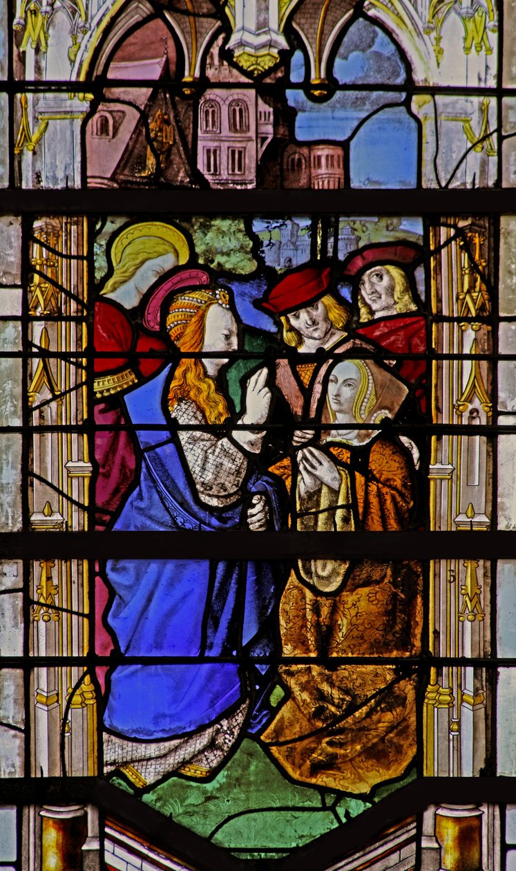 Janela w25 retratando uma cena da vida de Santa Isabel da Hungria de French School