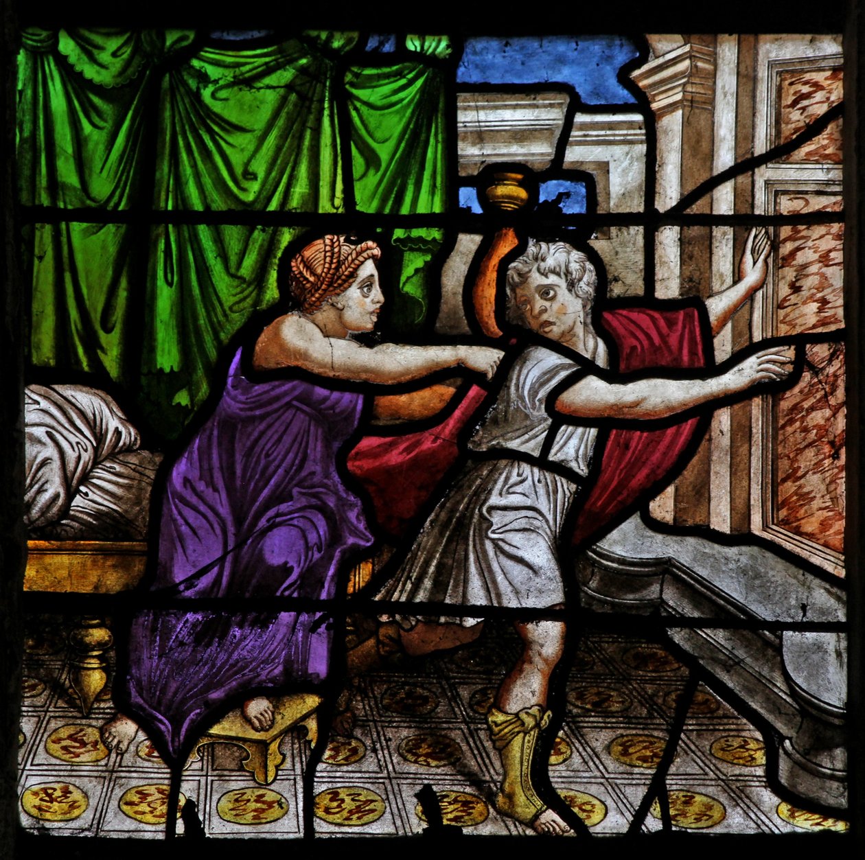 Janela w25 representando uma cena da história do José: com a esposa de Potifar de French School