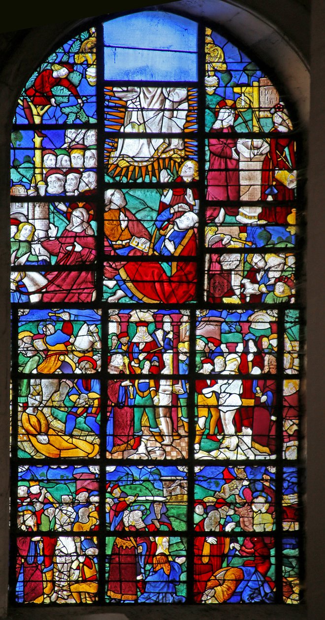 Janela w27 que descreve cenas da vida de St Barbara, e da paixão e da transfiguração de French School