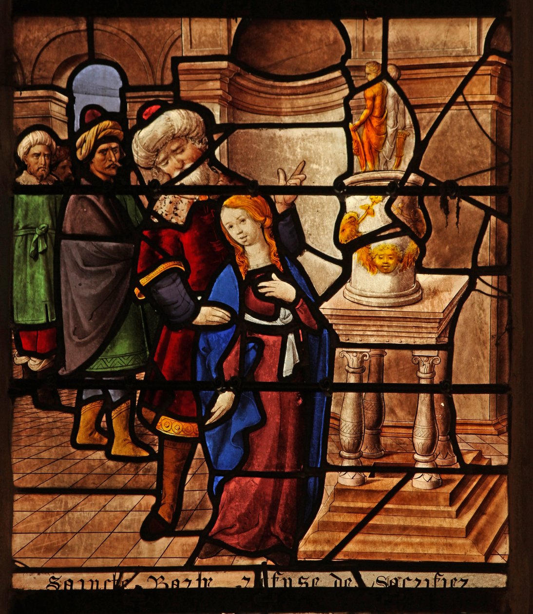 Janela w29 representando St Barbara se recusa a sacrificar aos ídolos de French School