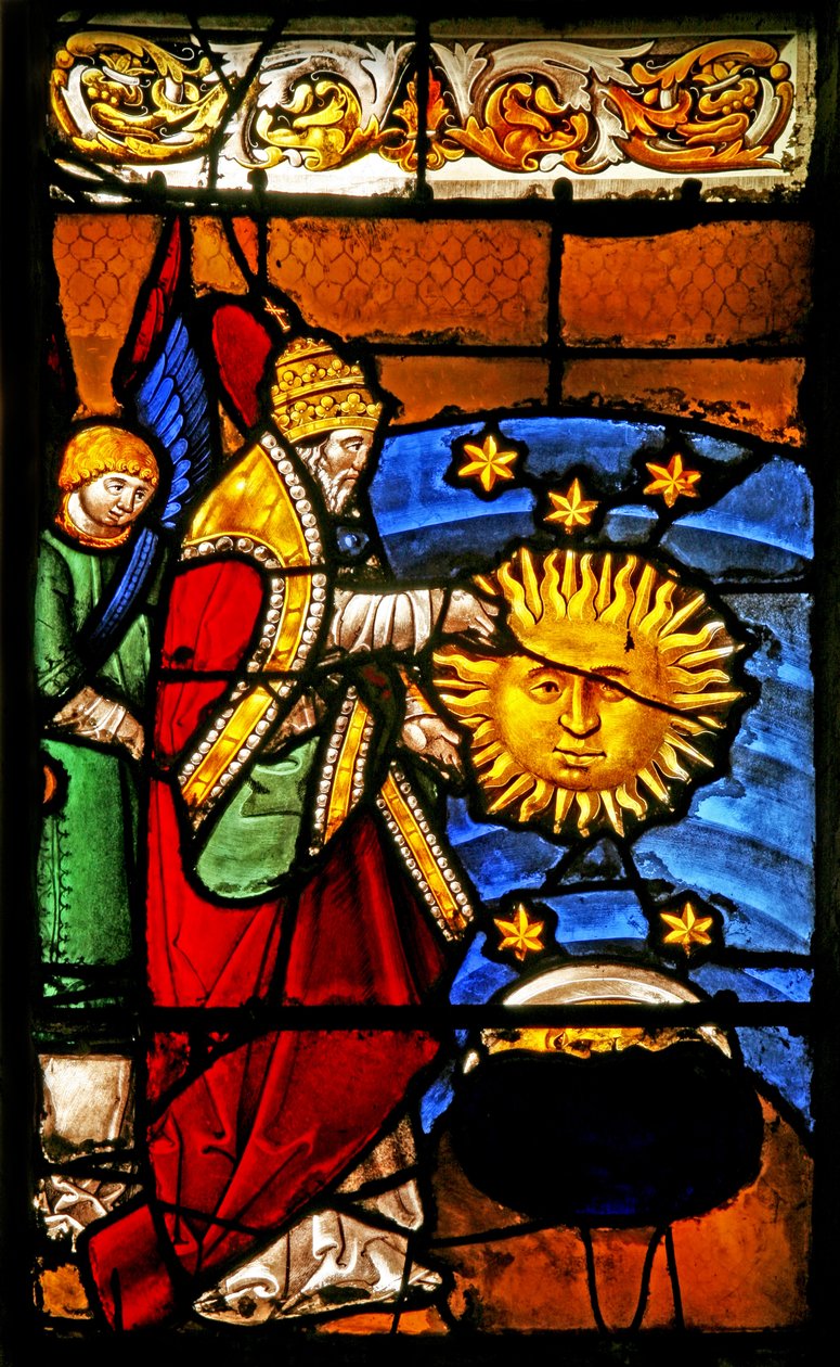 Janela w2 representando a criação do sol e da lua de French School