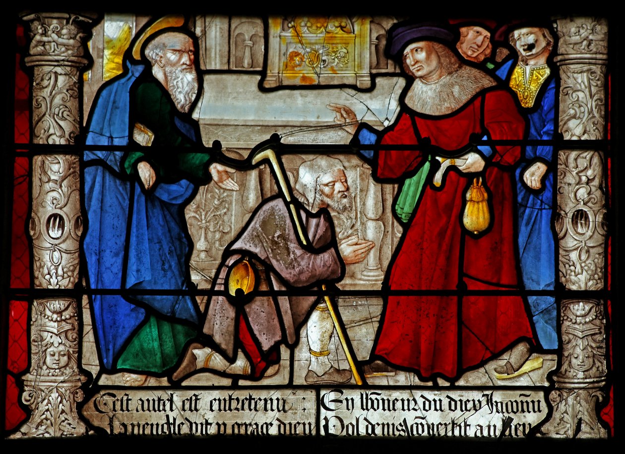 Janela w31 representando uma cena da vida de St Denis: ele cura um homem cego de French School