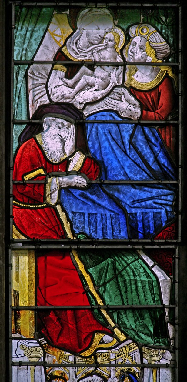 Janela w3 representando uma cena da vida da Virgem Maria - seu nascimento; Joachim dorme de French School