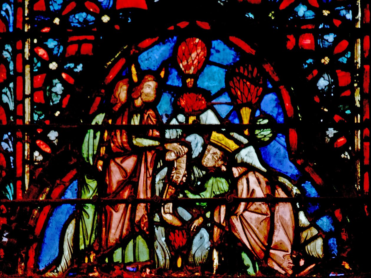 Janela w4 Moisés entrega a autoridade a Josué. Deut XXXI 7 e XXXIV 9 de French School