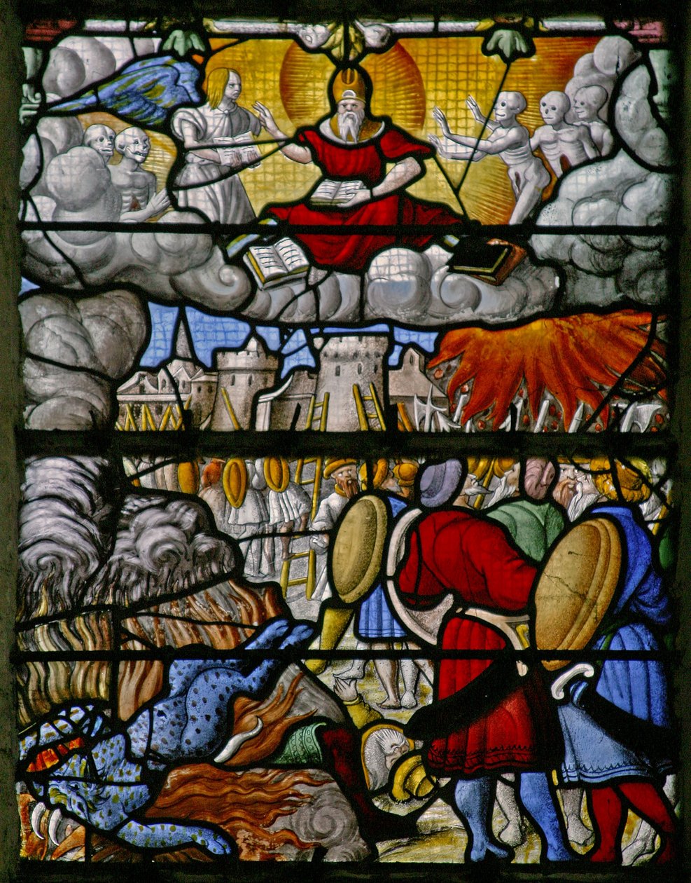 Janela w5 representando uma cena de St Johns Livro do Apocalipse: os exércitos da terra causam estragos; o mar cede seus mortos de French School