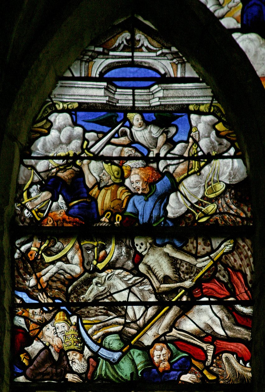 Janela w5 representando os quatro cavaleiros do Apocalipse: o cavalo branco da morte de French School