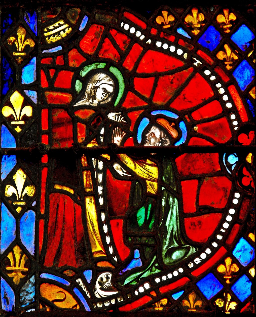 Janela w6 representando uma cena da vida da Virgem Maria: Joseph pede o perdão da Virgem Maria de French School
