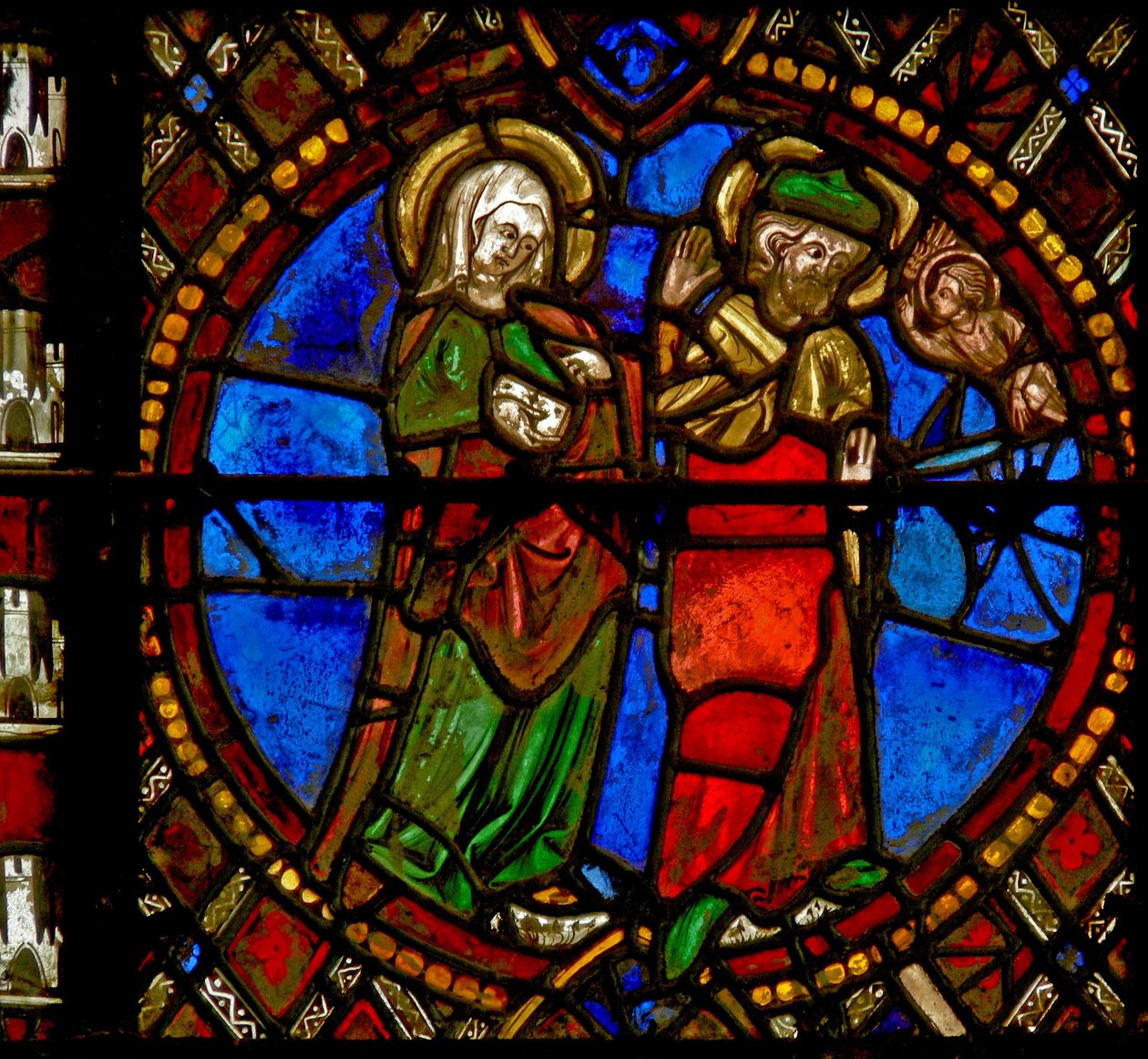 Janela w6 representando uma cena da vida da Virgem Maria: Joseph é tranquilizado de French School