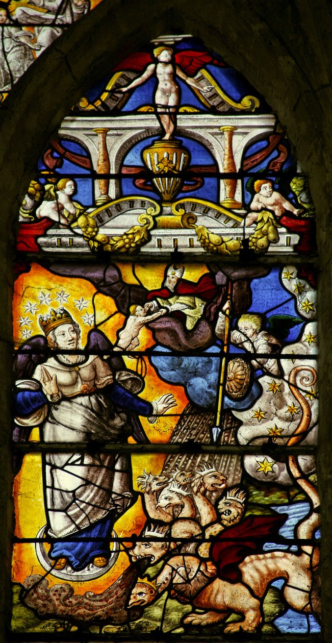 Janela w7 representando uma cena do livro de Apocalipse de São João: a mulher vestida de sol de French School