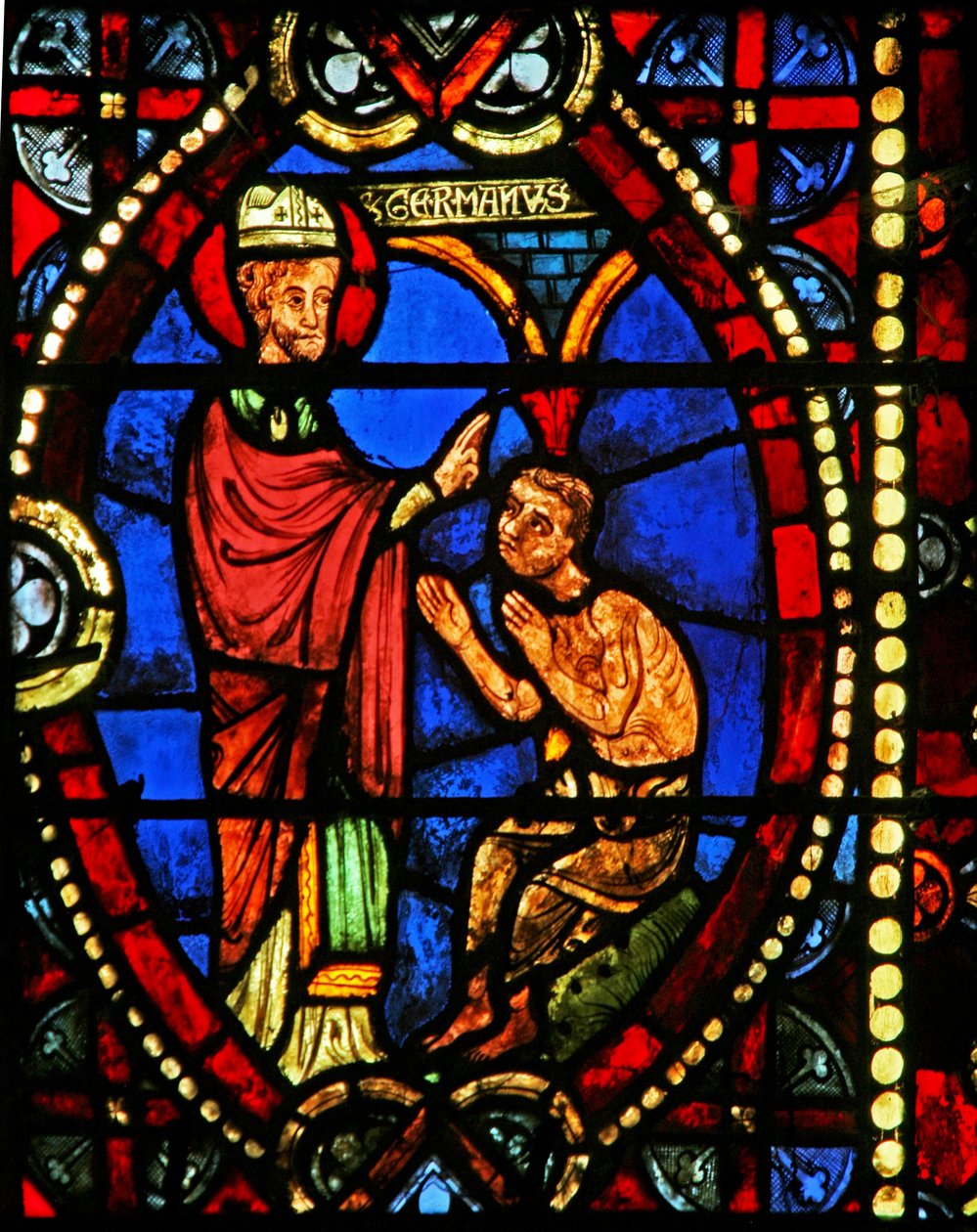 Janela w8 representando St Germain e o filho de Elaphius de French School