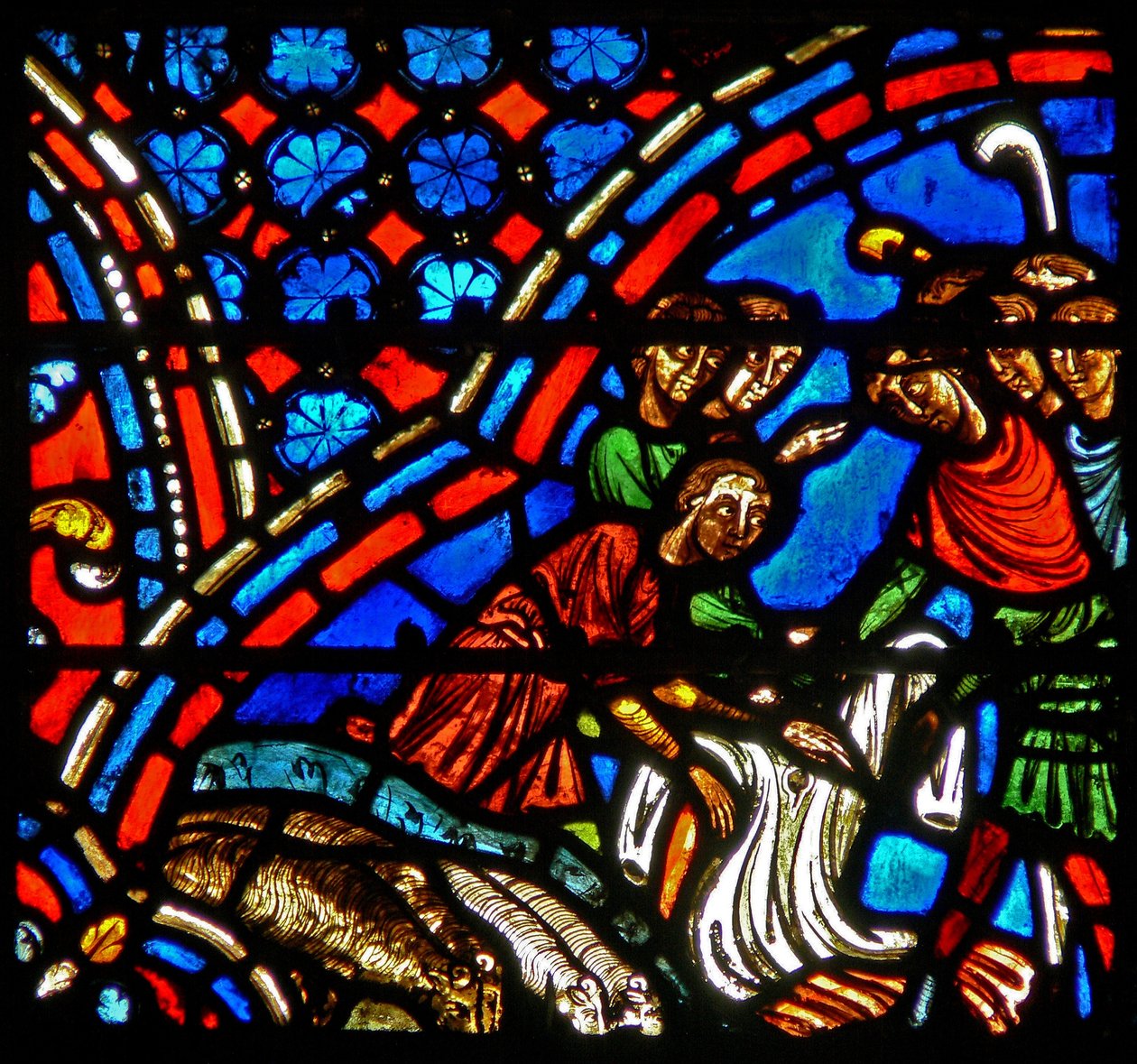 Janela w9 representando os irmãos Josephs levar o casaco colorido de French School