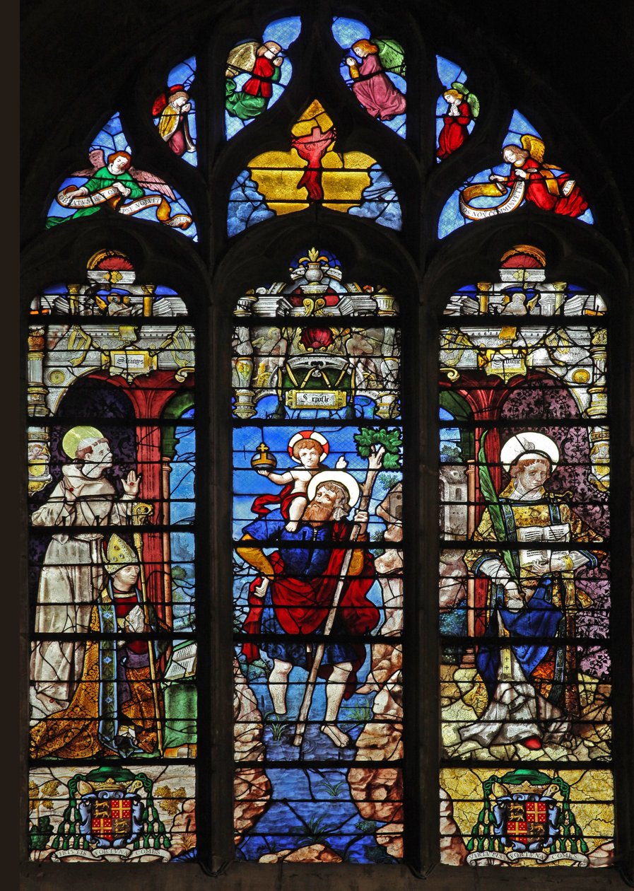 Janela w9 representando St Francis, St Christopher, Santo Estêvão de French School