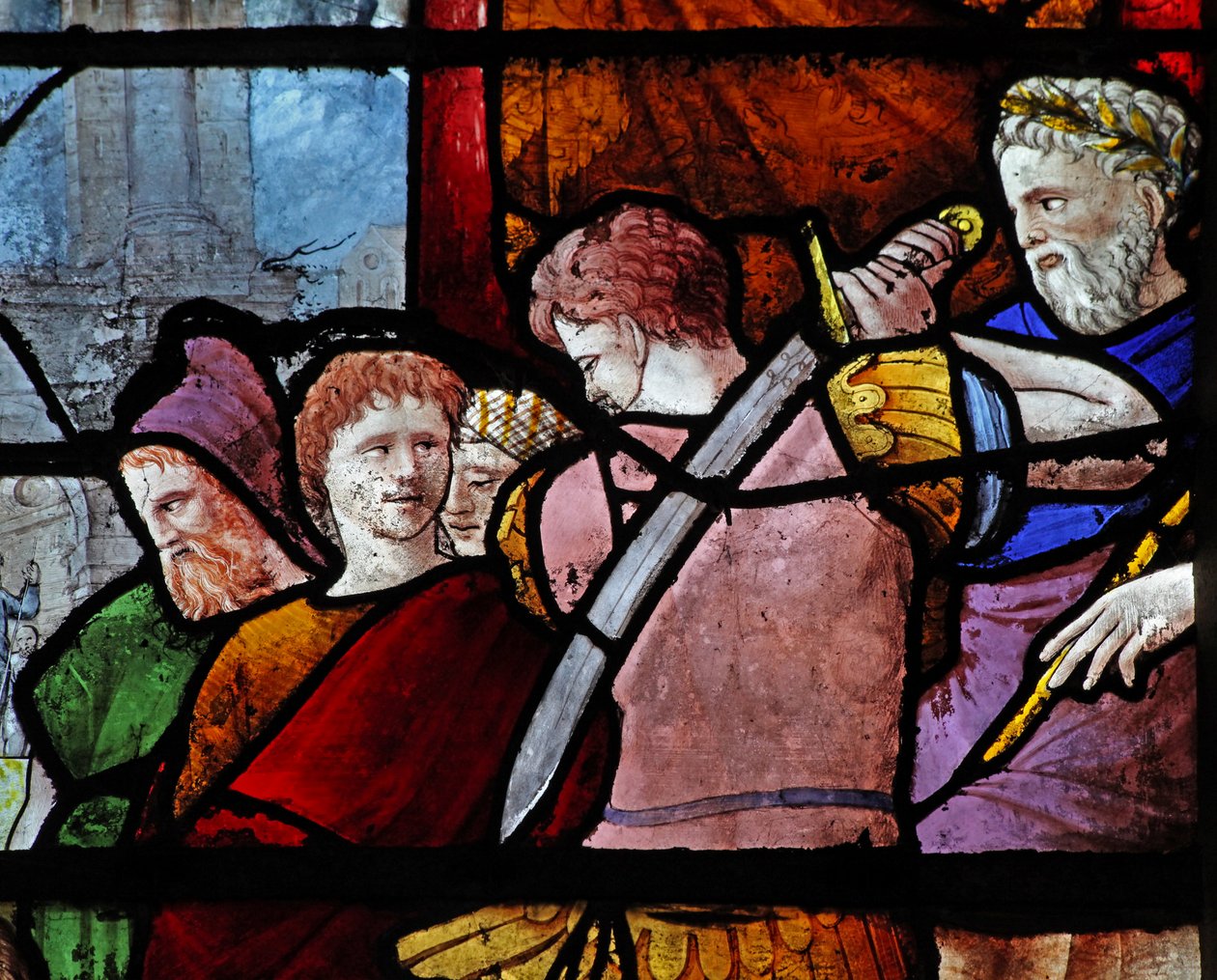 Janela w9 representando figuras com a morte de St Paul de French School