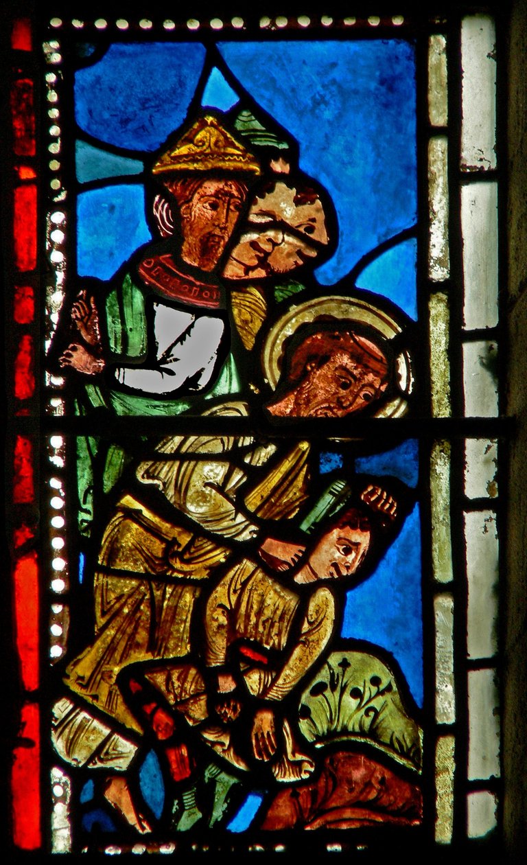 Janela wXV representando St Peter corta a orelha de Malchus de French School