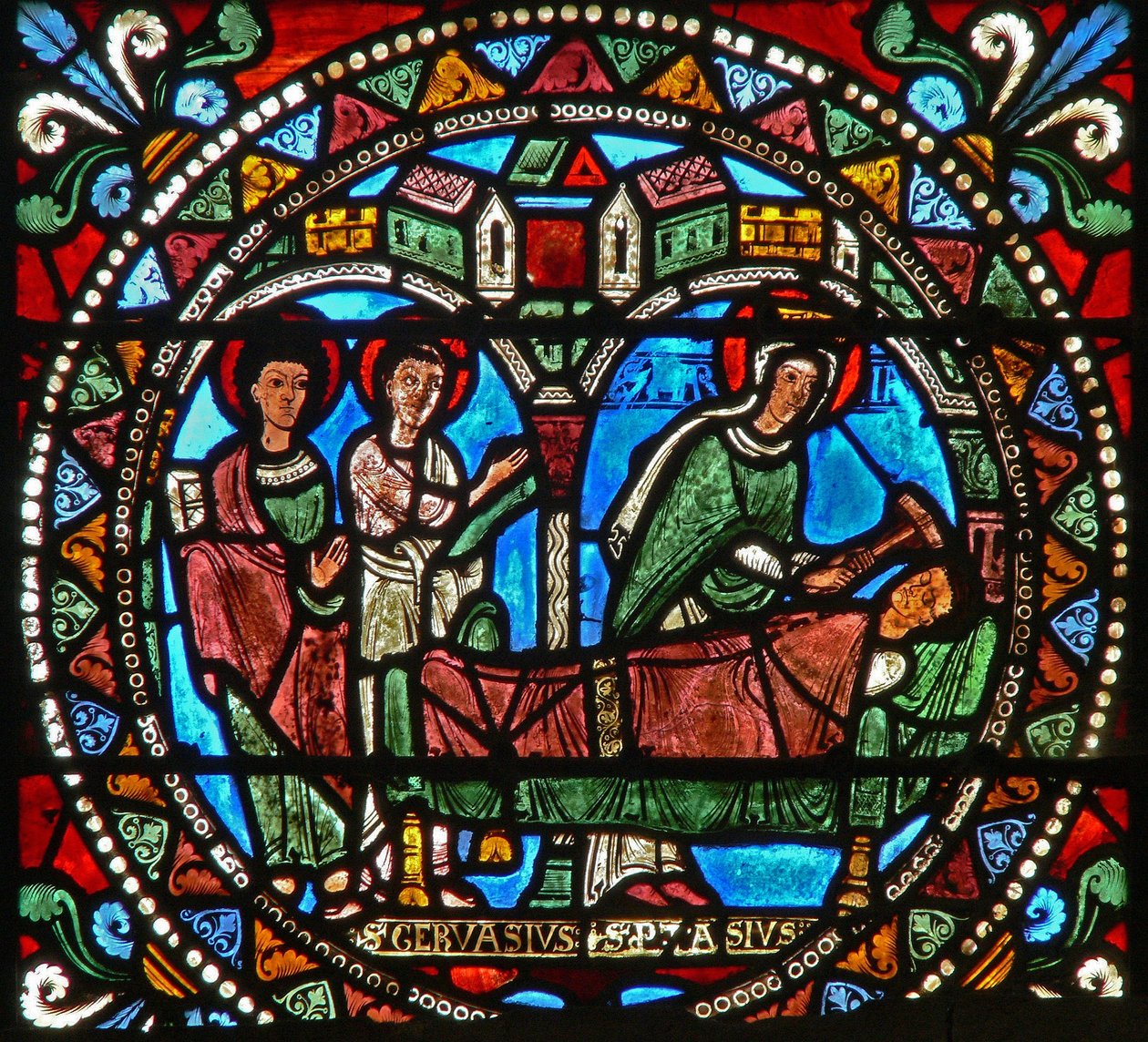 Janela wXXI retratando a Virgem Maria com a morte do assassino de St Gervais e St Protais de French School