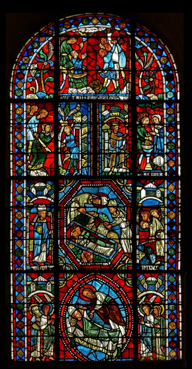 Janela wXX retratando janela Composite sobre as relíquias de St Gervais et Protais e o martírio de seus pais St Vital e Valery de French School