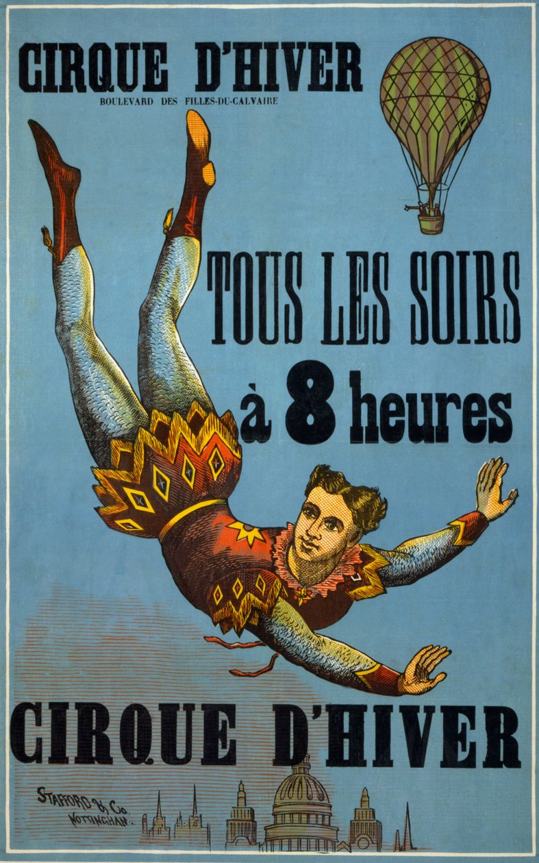 Winter Circus todas as noites, às 8 da manhã: Cartaz publicitário feito por Stafford Co e Nottingham, para um espectáculo do Circo no Cirque d