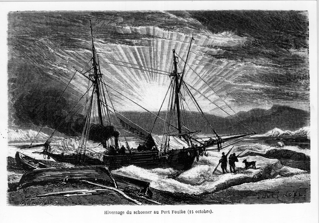Inverno do navio "Escuna" no Porto Foulke - no "mar livre do pólo, viagem de descoberta nos mares Árcticos de French School
