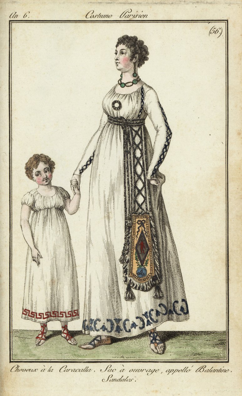 Mulher e criança com cortes de cabelo de Caracalla de French School